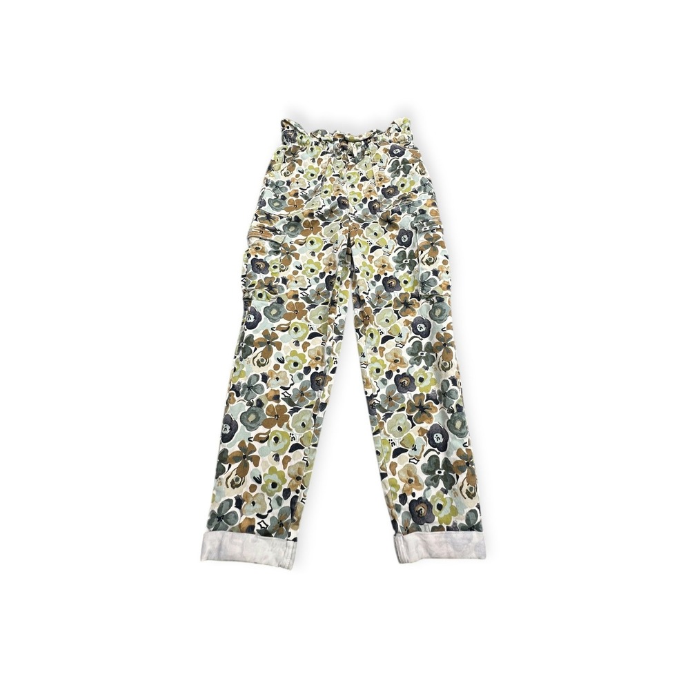 Free Assembly Utility Pants Girls L 10/12 Multi Floral Paperbag Waist Cargo